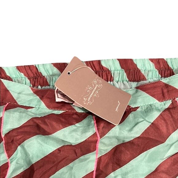 Anupamaa 100% Silk Striped Green Anthropologie Terra Women's Maxi Skirt Size Med - Picture 3 of 8